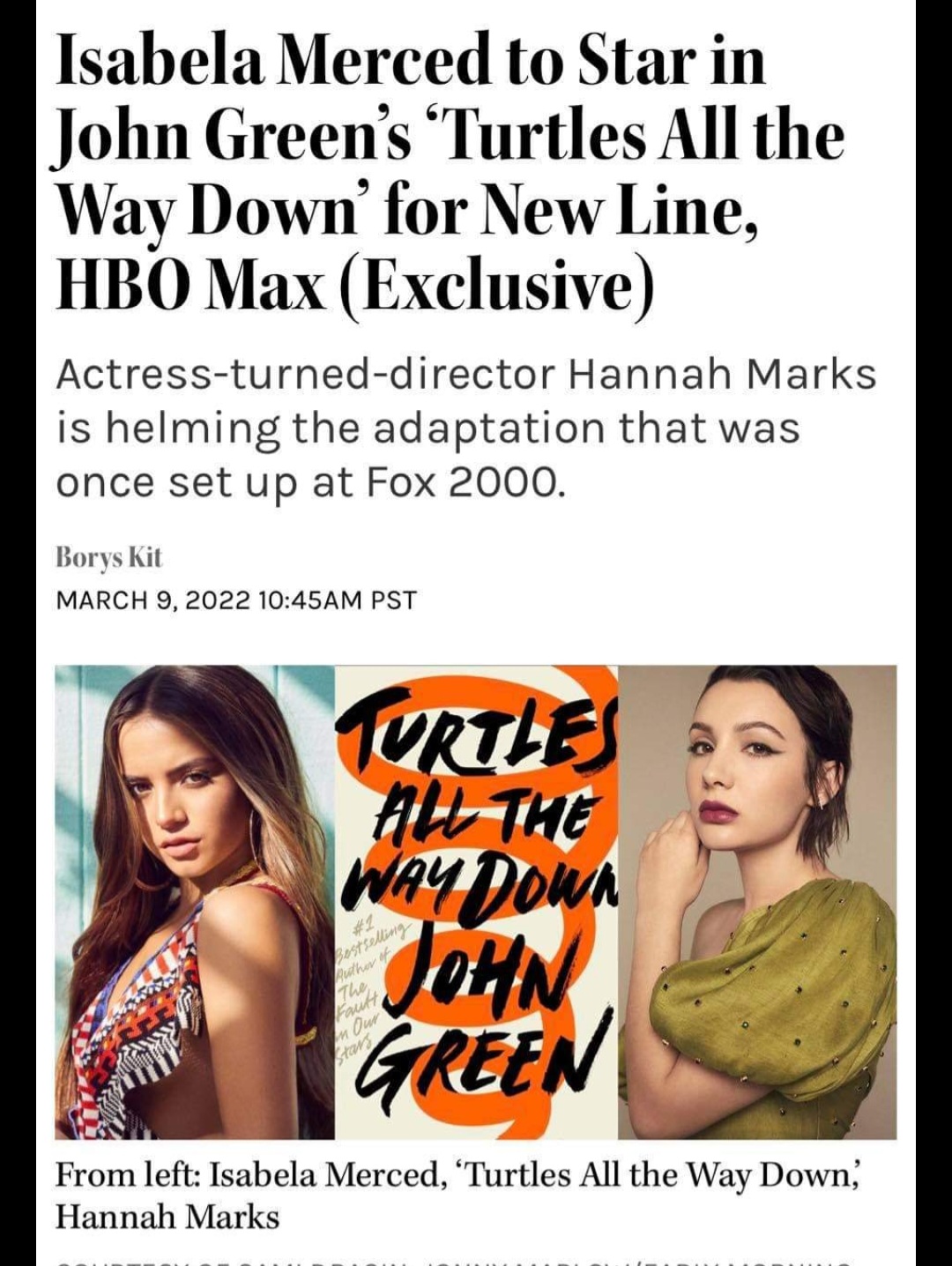 Hannah Marks Directing 'Turtles All the Way Down' Movie for Fox